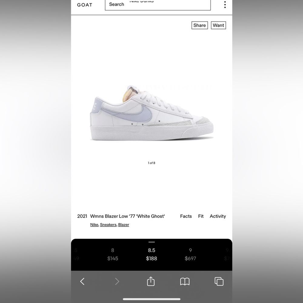 Nike women’s blazer 77’ low shoes in white ghost lavender